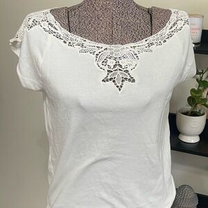 Ralph Lauren Cream Lace Detail Short Sleeve Tee